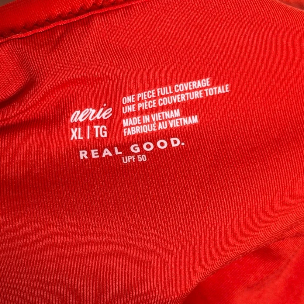 Aerie Women One Piece Full Coverage XL Red Ribbed Texture UPF 50 Adjustable